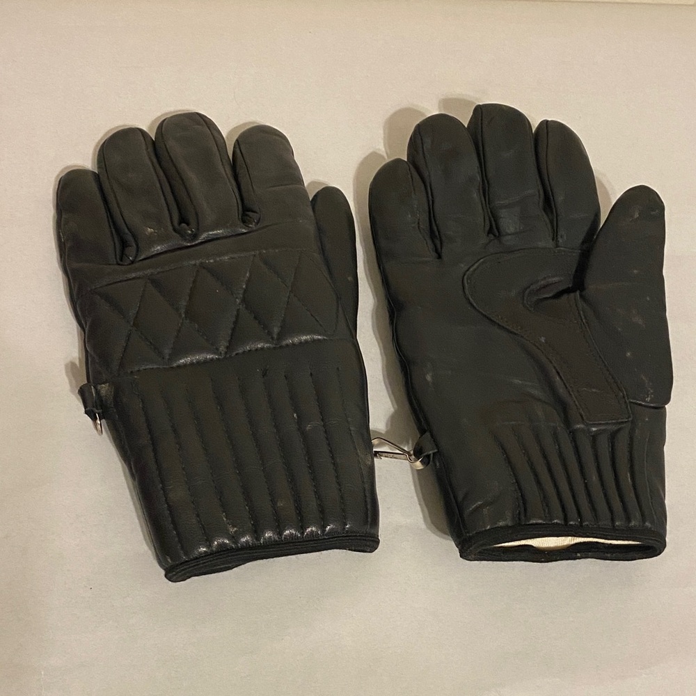 Obermeyer Black leather Quilted womens unisex ski Gloves vintage Small medium